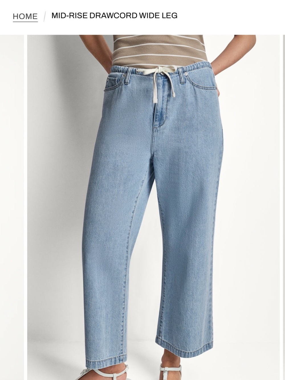 DKNY Light Blue Mid-Rise Drawcord Wide Leg Jeans